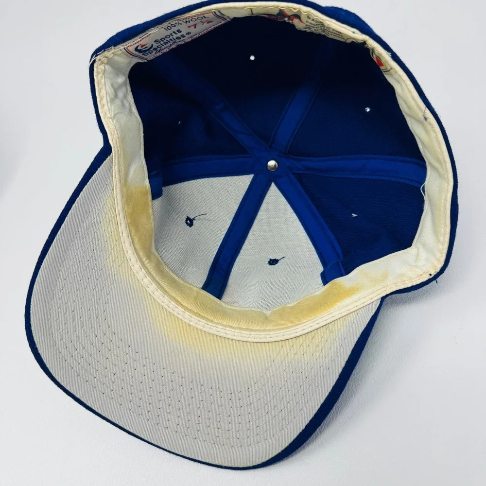 VTG Chicago Cubs Baseball Hat 7 1/4 Blue Red C Logo Sports Specialties 100% Wool